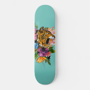 Skateboard Tigre et fleurs