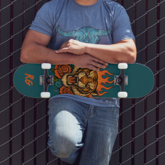 Skateboard Tigre et Roses avec Monogramme
