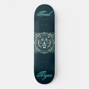 Skateboard Tigre turquoise en Carré rapide aussi