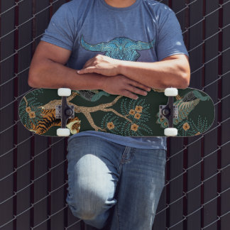 Skateboard Tigre vintage et paon