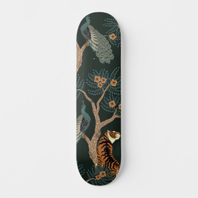 Skateboard Tigre vintage et paon (Recto)