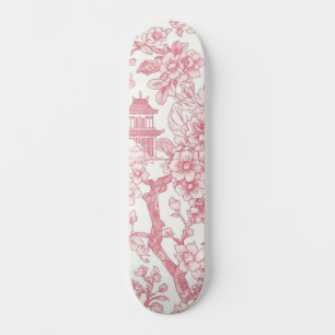 Skateboard Toile de chinoiserie rose dragon fleur de cerisier