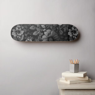 Skateboard Tons de gris floral