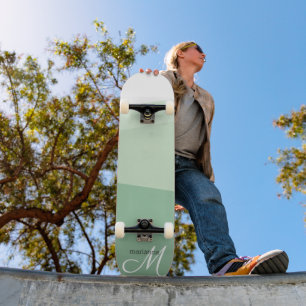 Skateboard Tons de vert sauge motif géométrique