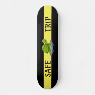 Skateboard Tortue de patinage & calligraphie sur noir & jaune
