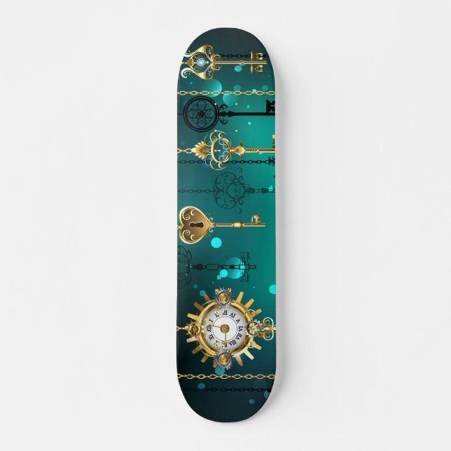 Skateboard Touches de squelette antique sur Arrière - plan ve (Devant)