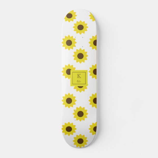 Skateboard Tournesol Monogramme Lettrage à la main Floral Chi (Recto)