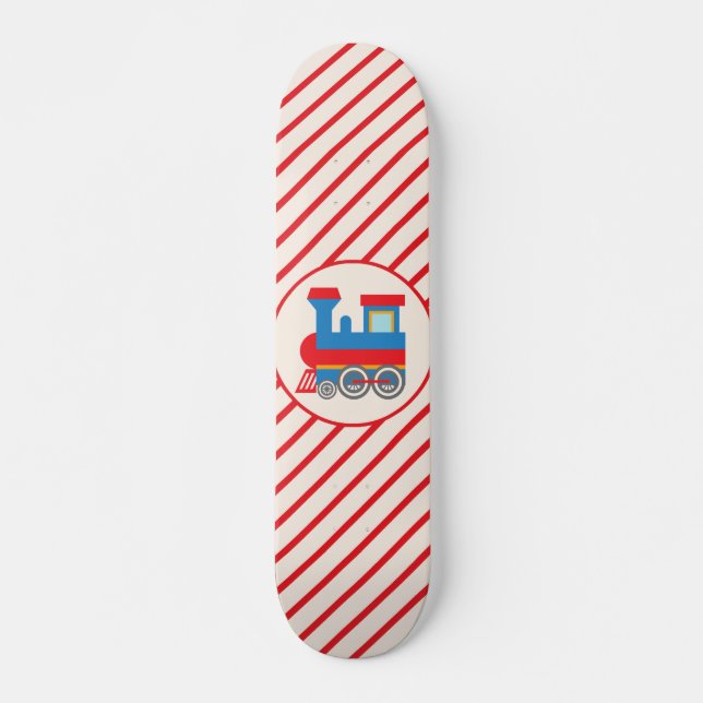 Skateboard Train rouge et bleu rétro (Devant)