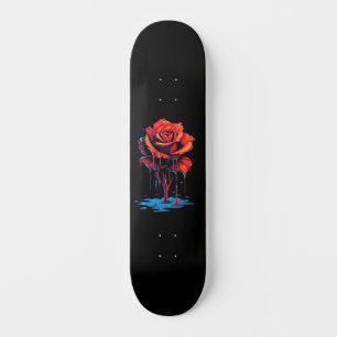 Skateboard Trendy Distressed Grunge Red Rose Skate Deck