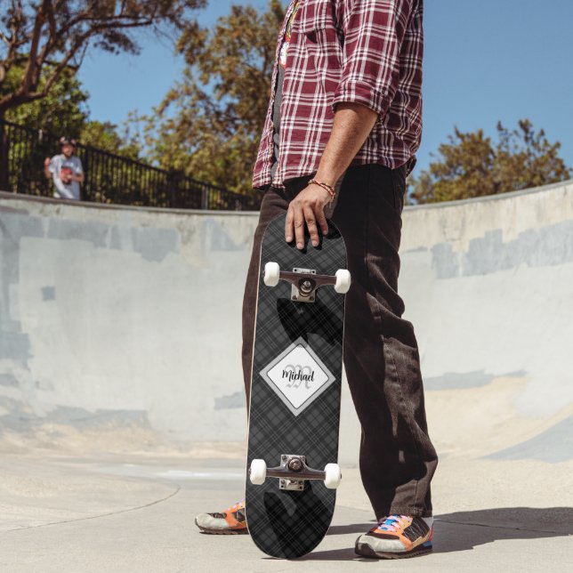 Skateboard Trendy noir blanc tartan Personnaliser Monogramme (Extérieur 2)