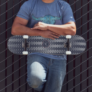 Skateboard Trippy Abstrait noir & blanc rayures, Monogramme