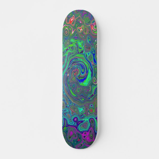 Skateboard Trippy Chartreuse et Blue Retro Liquid Swirl (Devant)