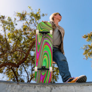 Skateboard Trippy Lime Green et Magenta Super Art Abstrait