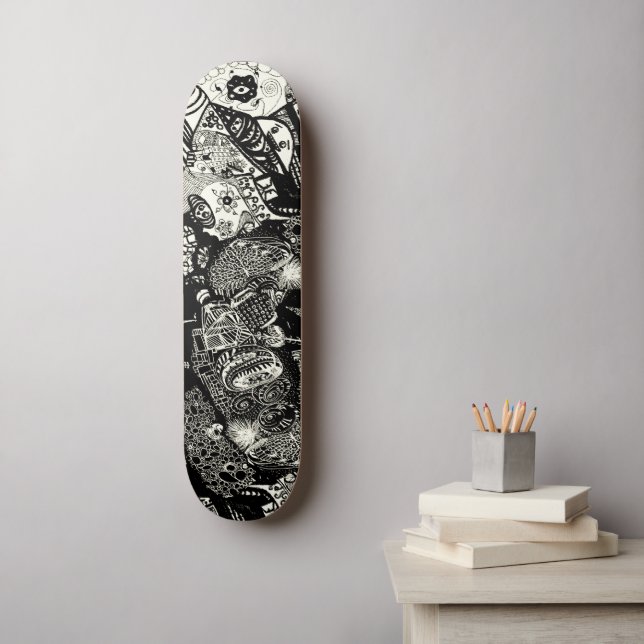 Skateboard Trippy Sepia Black (Art mural)