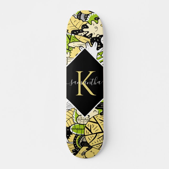 Skateboard Tropical Kawaii Forest Dessin de style Nom initial (Devant)