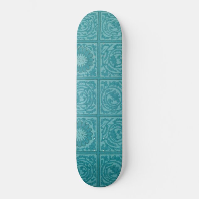 Skateboard Turquoise Tile Motif (par William Morris) (Recto)