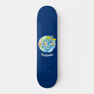 Skateboard Un astronaute amusant dans l'espace et la bande de