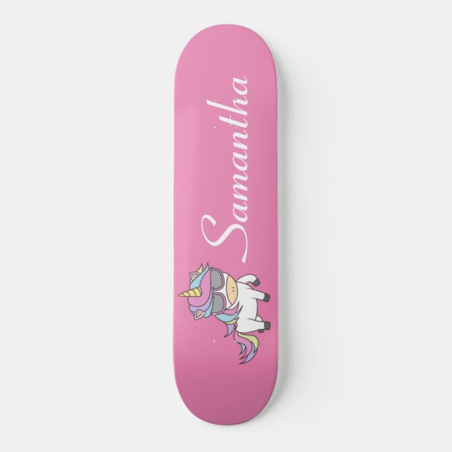 Skateboard Unicorn Rosa Glitzer Skateboard (Vorderseite)