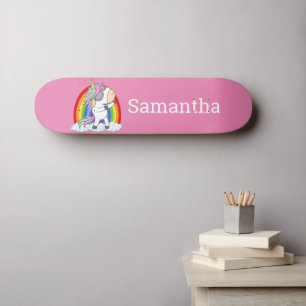 Skateboard Unicorn rose Parties scintillant arc-en
