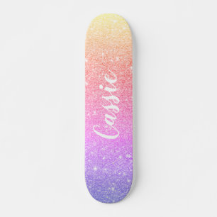 Skateboard unicorne rose bleu jaune parties scintillant arc-e