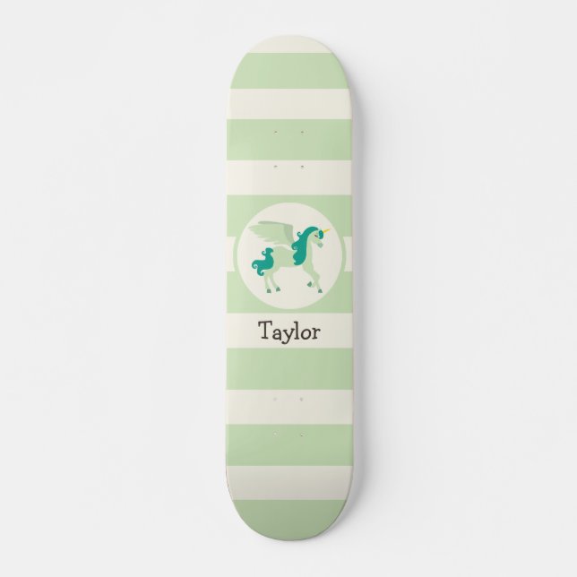 Skateboard Unicorne verte turquoise et légère (Devant)