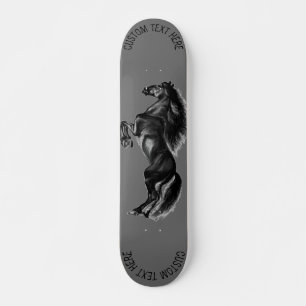Skateboard Upright Black Wild Horse - Drawing - Add Your Text
