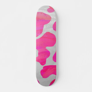 Skateboard Vache Imprimé Rose Chaud et Blanc