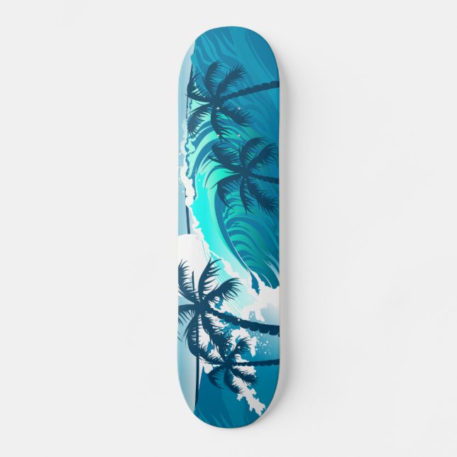 Skateboard vague de surf tropicale avec palmiers (Recto)