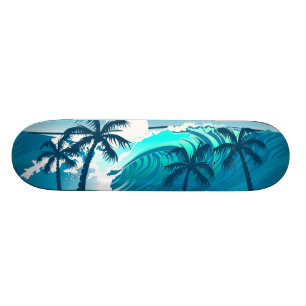 Skateboard Vague tropicale de surf avec des palmiers