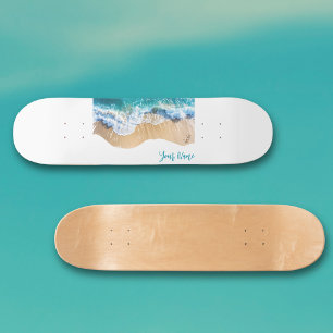 Skateboard Vagues de l'océan avec nom personnalisé sur la pla