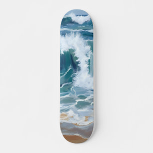 Skateboard Vagues de l'océan déferlantes Aquarelle bleue cô
