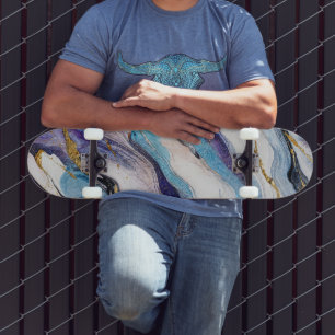 Skateboard Vagues de luxe en marbre d'or égéen