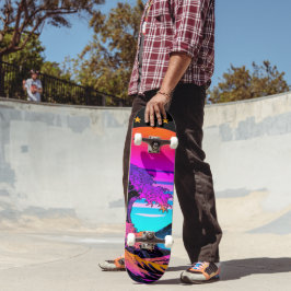 Skateboard Vagues rétro néon brillantes qui s'écrasent