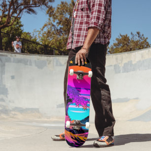 Skateboard Vagues rétro néon brillantes qui s'écrasent
