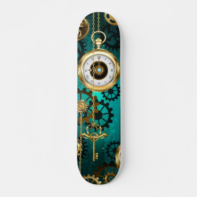 Skateboard Veille bijoux Steampunk sur un Arrière - plan vert (Devant)