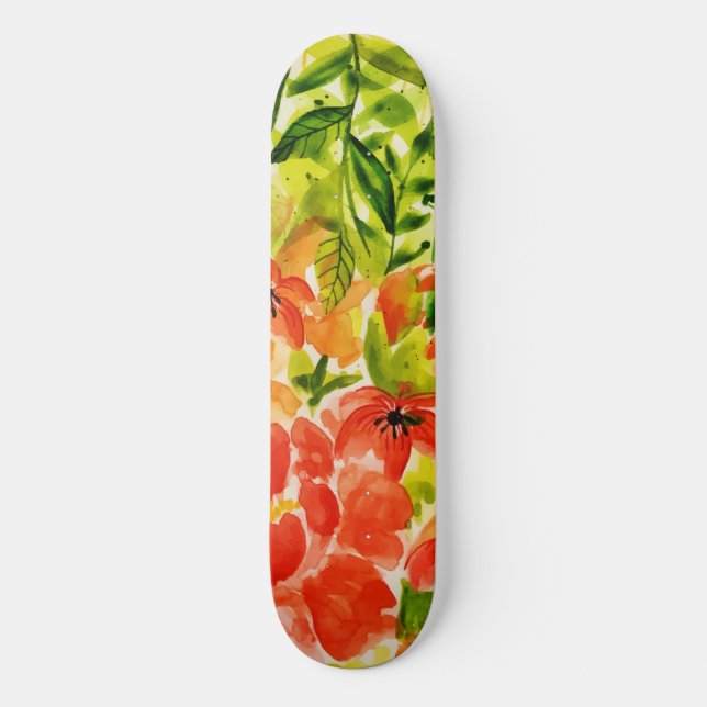 Skateboard Vert Fleurs de corail en fleurs sauvages Aquarelle (Recto)