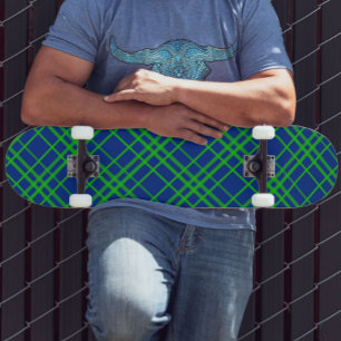 Skateboard Vert Sur Bleu Tartan Plaid Design Motif