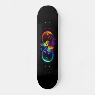 Skateboard Vibrant infinity with rainbow butterfly on black