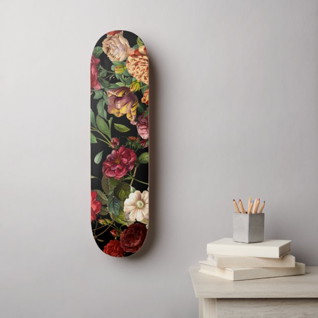 Skateboard Vintage night floral garden pattern  (Art mural)