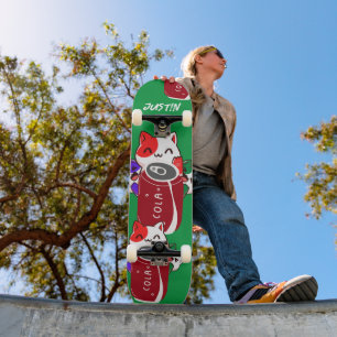 Skateboard vintage rétro heureux trois chats avec cola