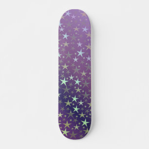 Skateboard violet+argenté, brillant, lumineux, étoile, couleu
