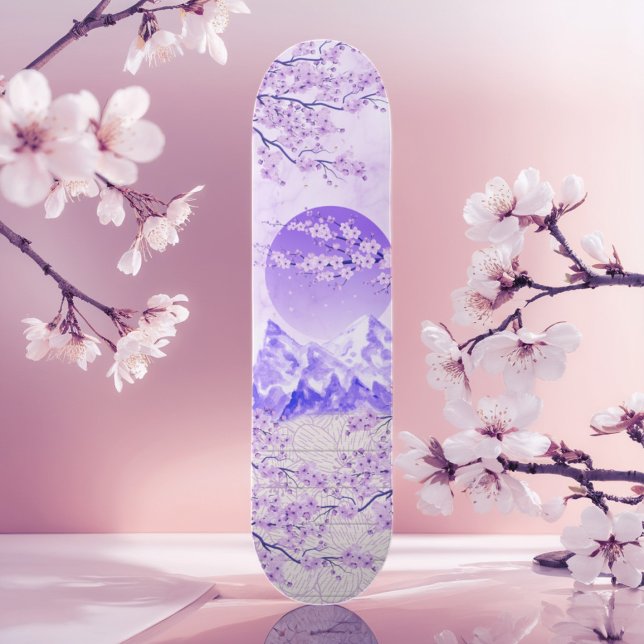 Skateboard Violet violet japonais Asiatique Cerisier Fleur Lu (Créateur téléchargé)