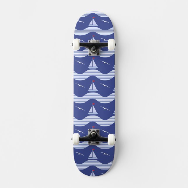 Skateboard Voiliers sur un motif rayé de mer (Recto)