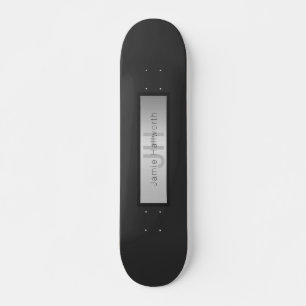 Skateboard Votre nom et votre monogramme   Gris & Faux Silver