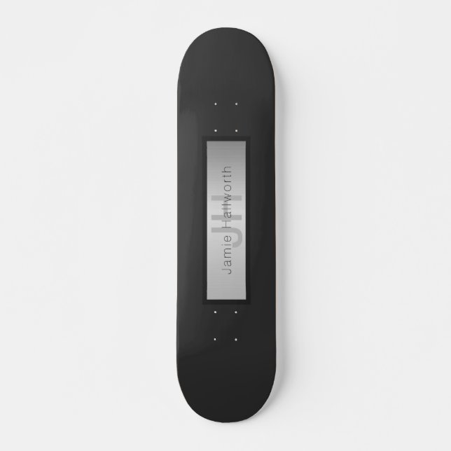 Skateboard Votre nom et votre monogramme | Gris & Faux Silver (Devant)