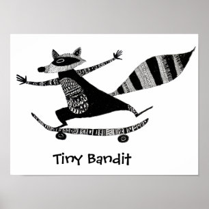 Skateboard-Waschbär – Waschbär mit skurriler Tierf Poster