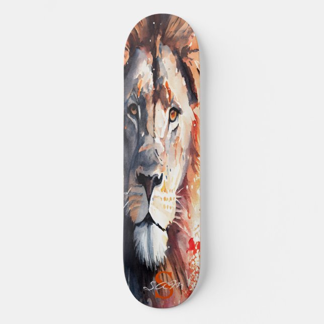 Skateboard Wasserfarbe Löwe King (Vorderseite)