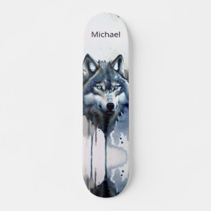 Skateboard Watercolor Wolf Head Dusty Blue