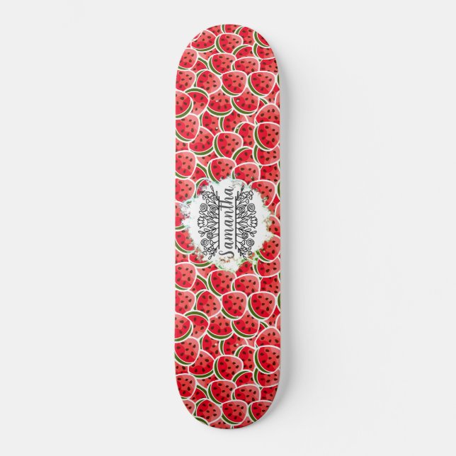 Skateboard Watermelon Aquarelle rose (Recto)