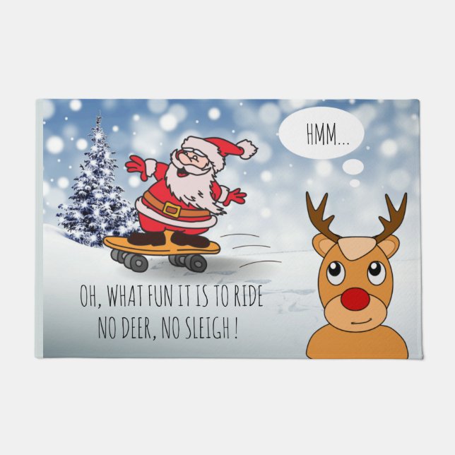 Skateboard Weihnachten RentierSchlitten Winter Fußmatte (Vorderseite)